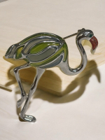Vintage Pelican Brooch Enamel Green Rhinestone Eye Body Glows Blue