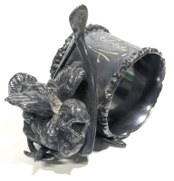 Victorian "A Sterling Wish" Sparrow & Wishbone Silverplate Napkin Ring | 3" Tall