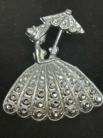 Vintage Charles Horner 1930 - 1940's Staybrite Lady with Parasol Brooch