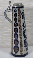 G&ouml;ebel - Merkelbach Salt Glaze Beer Stein with Pewter Lid . Measures 12" Tall . No chips or cracks