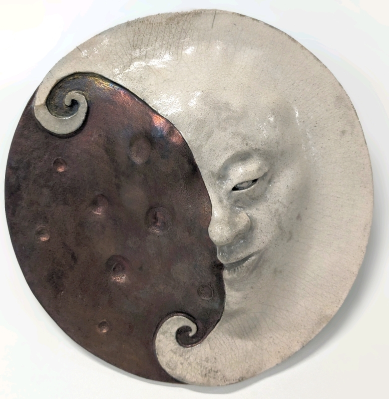 Fantastic Signed Raku Fired Man in the Moon Wall Hanging | 10.5" Diameter