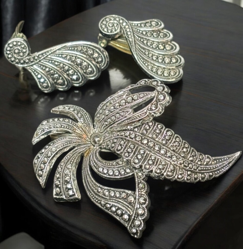 Western Germany Marcacite Art Nouveau Brooch & Earrings