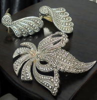 Western Germany Marcacite Art Nouveau Brooch & Earrings