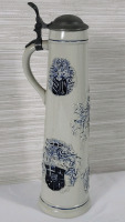 Wick Works Westerwald Stoneware Coat of Arms Beer Stein with Pewter Lid . Measures 11 3/4" Tall