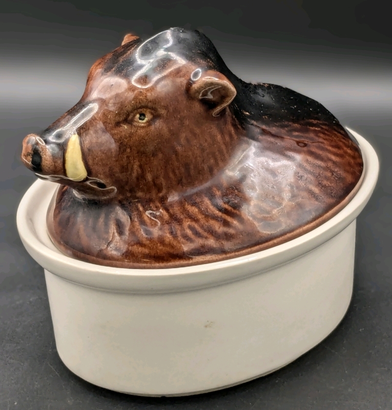 Wild Boar Porcelain Lidded Terrine / Pate / Casserole Dish | Made in Portugal | 6" Tall