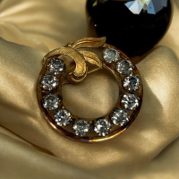 Vintage Rhinestone 12K Gold Filled Van Dell Brooch Signed Corcle of Life Rhinestones
