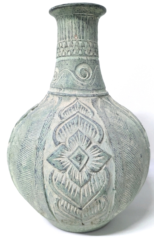 Large Decorative Terracotta Vase w Faux Verdigris | 13.25" Tall