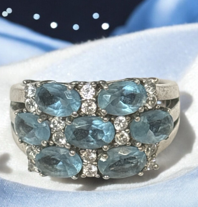 KL Sterling Silver 925 Blue Topaz Ring Size 8 Cubic Zirconia KARL LAGERFELD