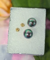 Beautiful Watermelon AB Wash Stud Earrings w 14K Gold Posts Stamped on Backings