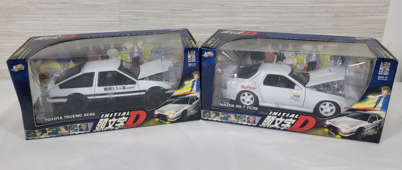 Initial D Japanese Street Racing Manga Series Diecast Cars . Toyota Trueno AE86 & Mazda RX-7 FC3S . 1:25 Scale .