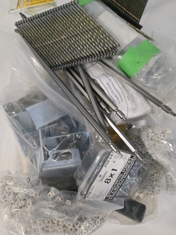 100+ Pcs | Hardware Lot | Includes Nail Gun Nails, Spare Blades, Bolts & More!