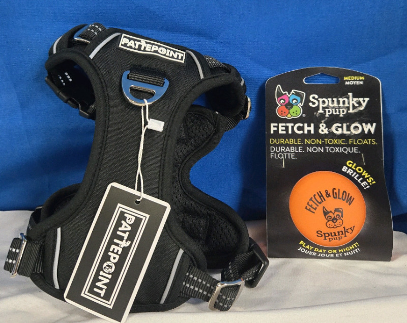 2 Pcs New | Pattepoint Size: Small Dog Harness & Spunky Pup Durable Non-Toxic Dog Toy Ball/ Glows In the Dark & Floats