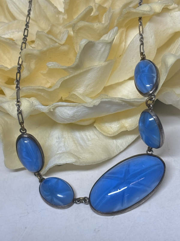 925 Sterling Silver Italy Lindy Star Moon Glow Style Blue Stones Necklace