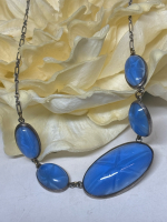 925 Sterling Silver Italy Lindy Star Moon Glow Style Blue Stones Necklace