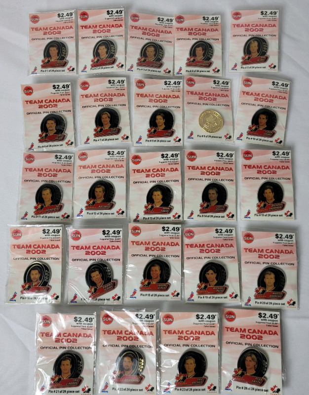 2002 Team Canada Toronto Sun Pin Collection , Complete Set of 24 .