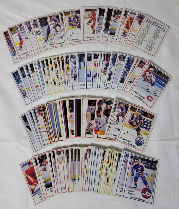 1989 Kraft NHL Hockey Trading Cards #1 - #51 , Missing #52 - #63 only found in case of KD . Also includes 30+ Extra Singles
