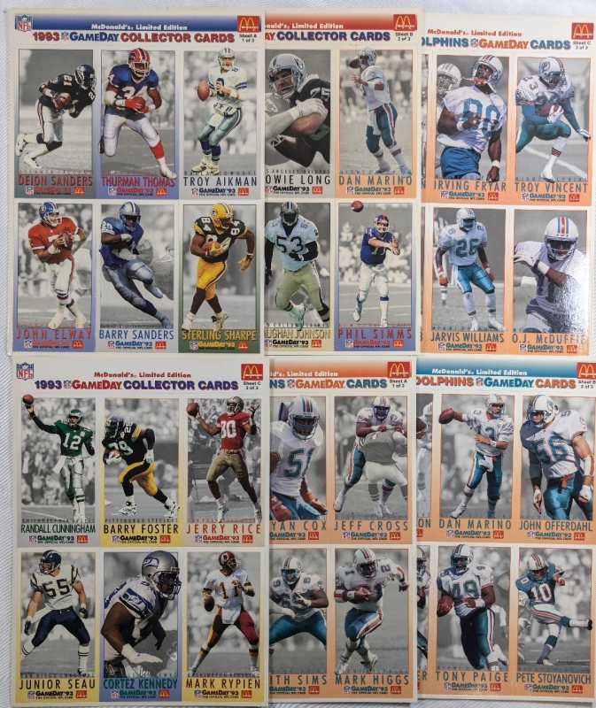 1993 NFL Gameday Collector's Cards McDonald's Limited Edition 6 Uncut Sheets