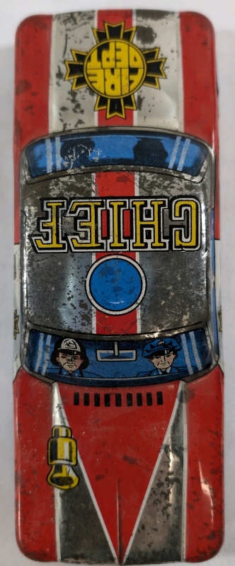 Vintage Tin Chief Fire Department Squad Car *Missing One Wheel*
