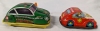 Tin Toy Lot. Hongkong Race Rally Car Beetle Super Car (4" Long) & Wind Up Fire Chief Car (3" Long) - 3