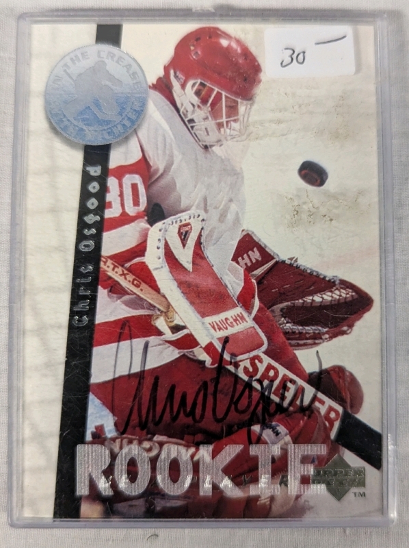 1996 Upper Deck NHL Hockey Autographed "In Crease With Richter" Chris Osgood Card #S193.