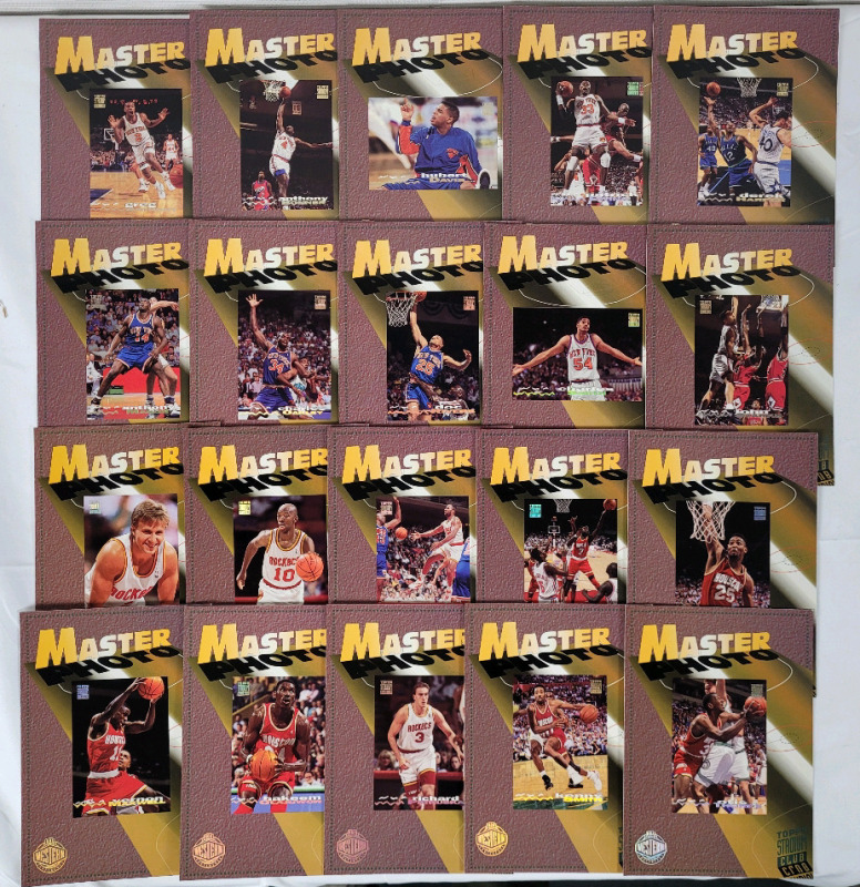 1994 Topps Stadium Club NBA Basketball Master Photo Over-Size Trading Card Sets , 7"&times;5" . New York Knicks Set of 10 & Houston Rockets Set of 10.