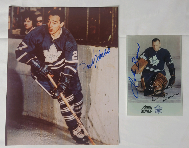 Toronto Maple Leafs Johnny Bower & Frank Mahovlich Autographed Photos . No COAs