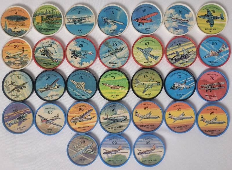 1960s Jell-o / Hostess Aviation Caps . 31 Collector Caps from the White , Red , Black & Blue Series