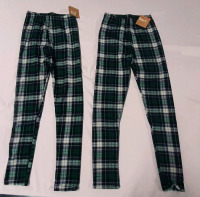 2 New Women's XS Green Plad Pajama Leggings