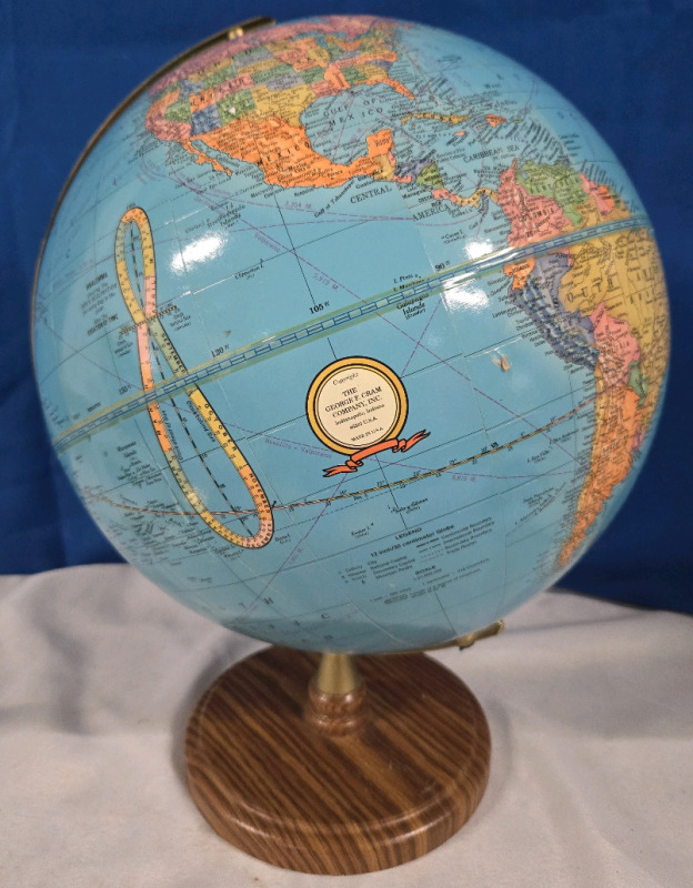 Vintage | Crams Imperial Plastic World Globe 16" Tall With Wooden Base | 1:41,800,000 Scale | Made In The US