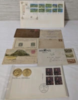 1880-1985 Lot Of Stamps, Leather Postcard, Shipping Confirmation, Memorandum And Postcard