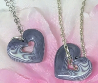 Darling Pair of Twin Shell Heart Necklaces on 925 Sterling Silver & Silver Tone Chains | 17" - 20" Long