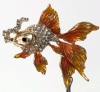 Pair of Adorable Gold Tone Rhinestone Enamel Goldfish Brooches | 2" ea Across - 2