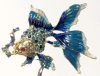 Pair of Adorable Gold Tone Rhinestone Enamel Goldfish Brooches | 2" ea Across - 3