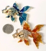 Pair of Adorable Gold Tone Rhinestone Enamel Goldfish Brooches | 2" ea Across - 4