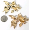 Pair of Adorable Gold Tone Rhinestone Enamel Goldfish Brooches | 2" ea Across - 5