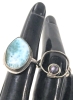 Lovely Sterling Silver 925 Bezel-Set Larimar Stone Ring (Sz 6) & Adjustable Sterling Silver Ring w Faux Black Iridescent Pearl - 2