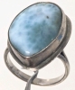 Lovely Sterling Silver 925 Bezel-Set Larimar Stone Ring (Sz 6) & Adjustable Sterling Silver Ring w Faux Black Iridescent Pearl - 3