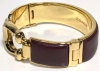 Signed COACH Gold Tone Signature Hinged Bangle Bracelet | Approx 0.75" Wide, 2.5" x 2.25" - 2