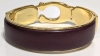 Signed COACH Gold Tone Signature Hinged Bangle Bracelet | Approx 0.75" Wide, 2.5" x 2.25" - 3