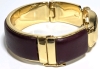 Signed COACH Gold Tone Signature Hinged Bangle Bracelet | Approx 0.75" Wide, 2.5" x 2.25" - 4