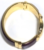 Signed COACH Gold Tone Signature Hinged Bangle Bracelet | Approx 0.75" Wide, 2.5" x 2.25" - 5