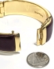 Signed COACH Gold Tone Signature Hinged Bangle Bracelet | Approx 0.75" Wide, 2.5" x 2.25" - 7