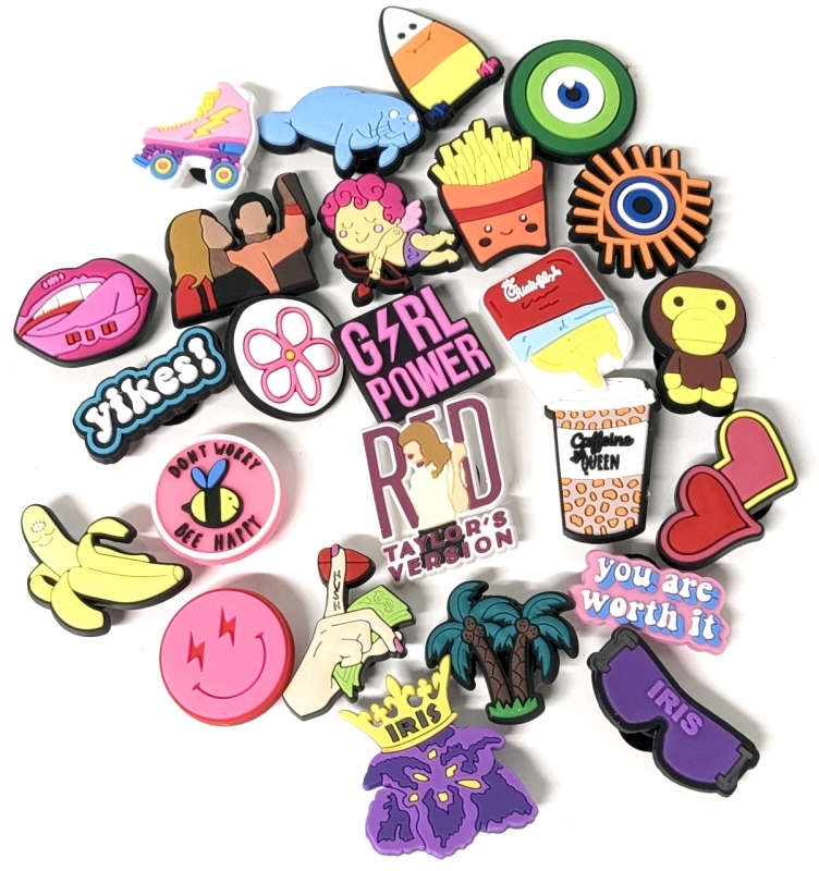 25 New Assorted Fun & Funny Croc Charms incl Taylor Swift & Iris+ | Most Around 1" Tall