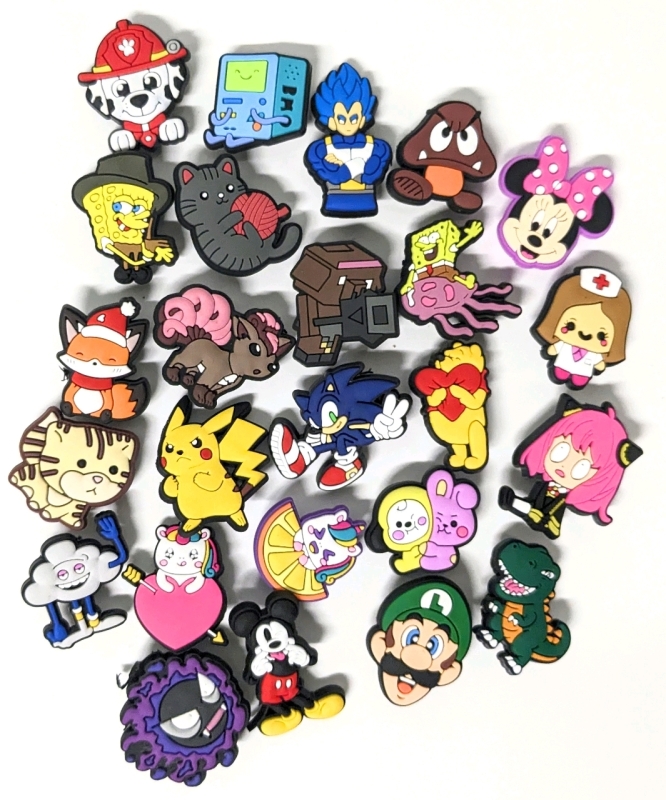 25 New Assorted Cute & Cartoony Croc Charms incl SpongeBob, Pokemon, Nintendo + | Most Around 1" Tall