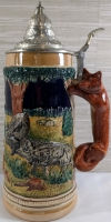 Vintage Gerz West Germany Fox Handle 11" Deer Hunting Beer Stein With Lid