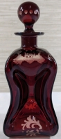 Gorgeous Bohemian Ruby Red Cut to Clear Pinched Decanter 10" Tall