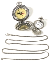 Neat Personalized Engraved DALVEY Compass, Ponderosa Mini Pocket Watch & 28" Long Chain