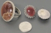 Lovely Sterling Silver 925 Bezel-Set Presumed Carnelian Earrings & Size 6.5 Ring + Long (60"!) Amber-Style Glass Beaded Necklace - 8