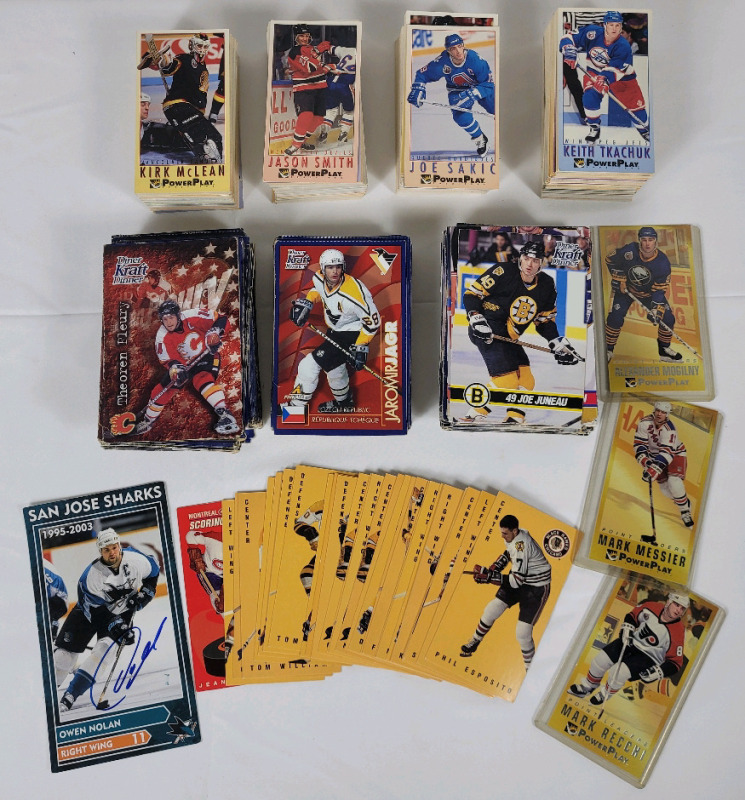 425+ NHL Hockey Fleer Tall Boys & Kraft NHL Trading Card Singles . Includes Owen Nolan Signed Card , No COA . Various Years & Condition