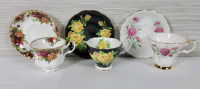 Royal Albert Cups & Saucers . Old Country Roses , Yellow Tea Rose & Freindship Carnation . 3 Saucers and 2 Cups Ring True , Freindship Cup Does Not Ring True